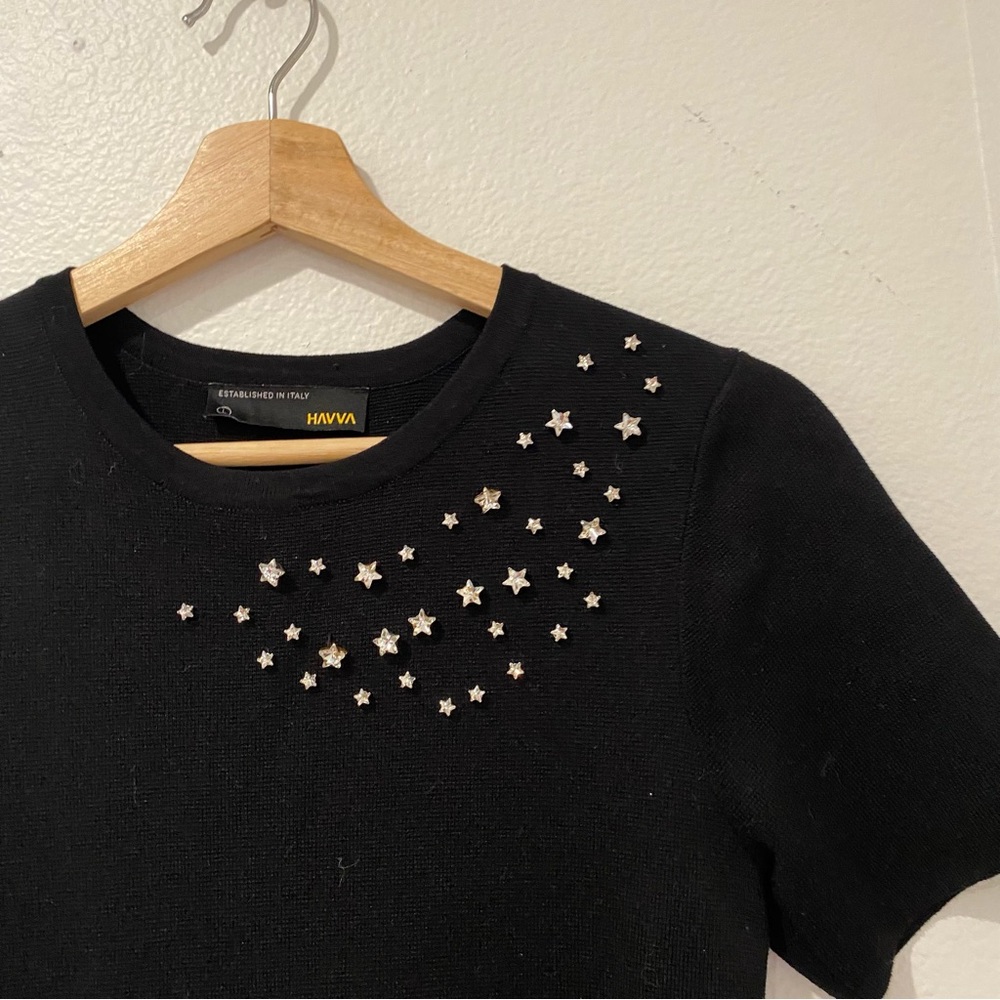 HAVVA Black Thick Knit Beaded Formal Fit and Flare Dress sz L - Picture 6 of 6